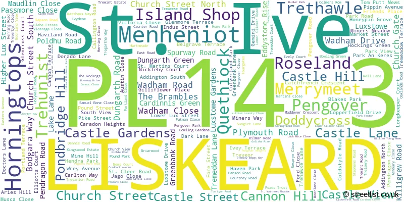 A word cloud for the PL14 3 postcode